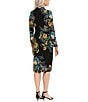 Color:Black/Teal - Image 2 - Floral Print Long Sleeve Mock Neck Side Ruched Jersey Dress