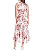 Color:Ivory/Red - Image 2 - Floral Print Ruffled Hem Faux Wrap Dress