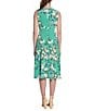 Color:Green/Cora - Image 2 - Floral Print Sleeveless Pleated Keyhole Neck Midi Dress