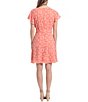 Color:Salmon - Image 2 - Geometric Print Short Sleeve Surplice V-Neck Burnout Tie Waist Dress