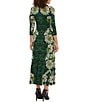 Color:Green - Image 2 - Jersey 3/4 Sleeve Crew Neck Printed Maxi Dress