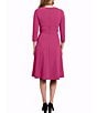 Color:Pink - Image 2 - Petite Size 3/4 Sleeve Crew Neck Princess Seam Fit And Flare Dress