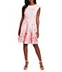 Color:Pink/Coral - Image 1 - Petite Size Floral Print Cap Sleeve Fit and Flare Dress