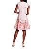 Color:Pink/Coral - Image 2 - Petite Size Floral Print Cap Sleeve Fit and Flare Dress