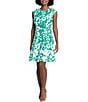 Color:Green - Image 1 - Petite Size Floral Print Crew Neck Sleeveless A-Line Dress