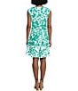 Color:Green - Image 2 - Petite Size Floral Print Crew Neck Sleeveless A-Line Dress