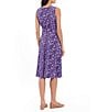 Color:Violet/White - Image 2 - Petite Size Sleeveless Crew Neck Printed Matte Jersey Pleated Midi Dress