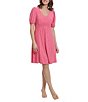 Color:Hot Pink - Image 1 - Petite Size V-neck Smocked Waist Eyelet Dress