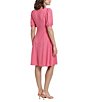 Color:Hot Pink - Image 2 - Petite Size V-neck Smocked Waist Eyelet Dress