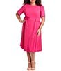 Color:Bright Pink - Image 1 - Plus Size 3/4 Sleeve Round Neck Scuba Crepe Sheath Dress