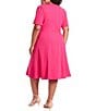 Color:Bright Pink - Image 2 - Plus Size 3/4 Sleeve Round Neck Scuba Crepe Sheath Dress