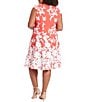 Color:Red/Ivory - Image 2 - Plus Size Cap Sleeve Boat Neck Floral Print Sheath Dress