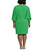 Color:Bright Green - Image 2 - Plus Size Crew Neck 3/4 Dolman Sleeve Front Drape Crepe Dress