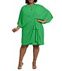Color:Bright Green - Image 1 - Plus Size Crew Neck 3/4 Dolman Sleeve Front Drape Crepe Dress