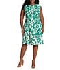 Color:Green - Image 1 - Plus Size Floral Print Crew Neck Sleeveless A-Line Dress