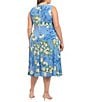 Color:Blue - Image 2 - Plus Size Floral Print Sleeveless Pleated Keyhole Neck Midi Dress