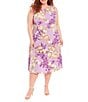 Color:Lilac/Purple - Image 1 - Plus Size Floral Print Sleeveless Pleated Keyhole Neck Midi Dress