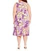 Color:Lilac/Purple - Image 2 - Plus Size Floral Print Sleeveless Pleated Keyhole Neck Midi Dress