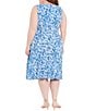 Color:Ivory/Blue - Image 2 - Plus Size Floral Printed Matte Jersey Sleeveless Crew Neck Dress
