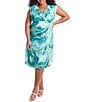 Color:Green Multi - Image 1 - Plus Size Mesh Sleeveless V-Neck Printed Ruched Side Empire Waist Dress