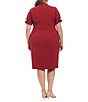 Color:Red - Image 2 - Plus Size Short Ruffled Sleeve Split Round Neck Front Slit Scuba Crepe Sheath Dress
