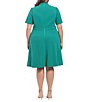 Color:Emerald - Image 2 - Plus Size Short Sleeve Keyhole Mock Neck Empire Seam Suba Crepe Flared Dress