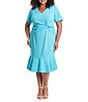 Color:Blue Atol - Image 1 - Plus Size Short Sleeve Knot Front Scuba Crepe Sheath Dress