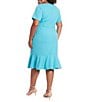 Color:Blue Atol - Image 2 - Plus Size Short Sleeve Knot Front Scuba Crepe Sheath Dress