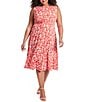 Color:Red/White - Image 1 - Plus Size Sleeveless Crew Neck Floral Fit and Flare Dress