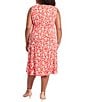 Color:Red/White - Image 2 - Plus Size Sleeveless Crew Neck Floral Fit and Flare Dress