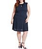 Color:Navy - Image 1 - Plus Size Sleeveless Keyhole Crew Neck Fit and Flare Dress
