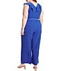 Color:Blue - Image 2 - Plus Size Sleeveless Ruffle V-Neck Tie Waist Jumpsuit