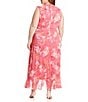 Color:Pink Multi - Image 2 - Plus Size Sleeveless Ruffle V-Neck Tie Waist Printed Faux Wrap Maxi Dress