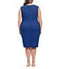Color:Blue - Image 2 - Plus Size Sleeveless Split V-Neck Buckle Waist Scuba Crepe Dress