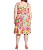 Color:Yellow/Pink - Image 2 - Plus Size Sleeveless Square Neck Tie Waist Floral Print Dress