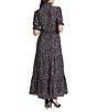 Color:Black/Blush - Image 2 - Floral Print Ruffled Mock V-Neck Smocked Short Sleeve Crepe Tiered Maxi Dress