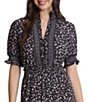 Color:Black/Blush - Image 3 - Floral Print Ruffled Mock V-Neck Smocked Short Sleeve Crepe Tiered Maxi Dress