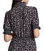 Color:Black/Blush - Image 4 - Floral Print Ruffled Mock V-Neck Smocked Short Sleeve Crepe Tiered Maxi Dress