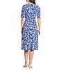 Color:Blue/White - Image 2 - Short Sleeve Floral Print Matte Jersey A-Line Midi Dress