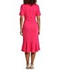 Color:Pink - Image 2 - Short Sleeve Scoop Neck High-Low Flounce Hem Scuba Crepe Sheath Dress
