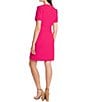 Color:Bright Pink - Image 2 - Short Sleeve V-Neck Belted Scuba Crepe Faux Wrap Dress