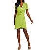Color:Maw Green - Image 1 - Short Sleeve V-Neck Belted Scuba Crepe Faux Wrap Dress