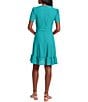Color:Teal Green - Image 2 - Short Sleeve V-Neck Tie Waist Dress