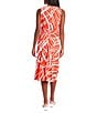 Color:Red/Ivory - Image 2 - Sleeveless Crew Neck Belted Printed Dress