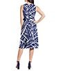 Color:Navy/Ivory - Image 2 - Sleeveless Crew Neck Belted Printed Dress