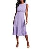 Color:Violet - Image 1 - Sleeveless Crew Neck Eyelet Jersey Midi Fit and Flare Dress