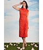 Color:Poppy Red - Image 3 - Sleeveless Mock Neck Ruched Sheath Midi Dress