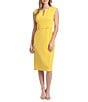 Color:Lemon - Image 1 - Sleeveless Split V-Neck Buckle Waist Scuba Crepe Sheath Dress