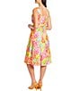 Color:Yellow/Pink - Image 2 - Sleeveless Square Neck Tie Waist Floral Print Fit and Flare Dress