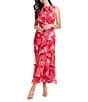 Color:Pink Mutli - Image 1 - Sleeveless Tie Halter Keyhole Neck Tiered Skirt Floral Maxi Dress
